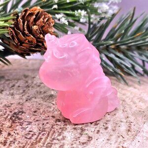 Nature Rose Quartz Hand Carved 2" Sleeping Unicorn Figure